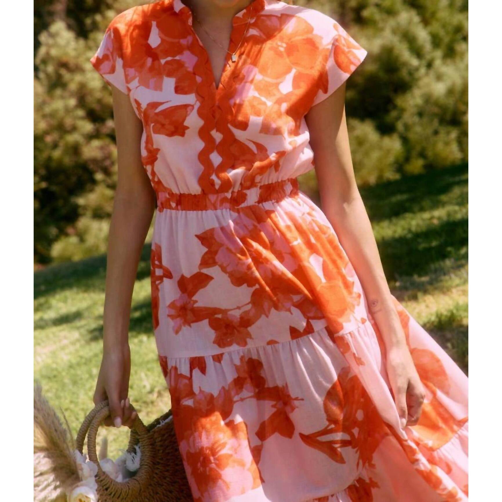 New Oddi Sunset Garden Midi Dress In Pink